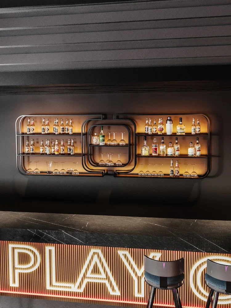 new wine bar counter wall-mounted wine rack against the wall wrought iron display stand cabinet red rack storage