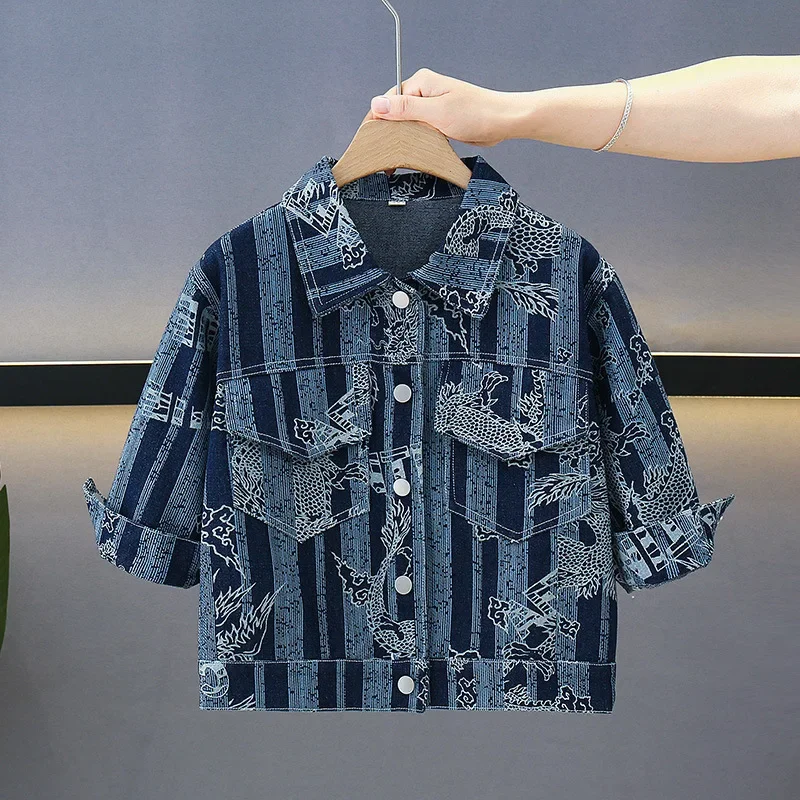 Boys' Denim Shirt Jacket Spring Autumn Style Baby Fashionable Streetwear Top Children's Clothing Trendy Kids' Outfit