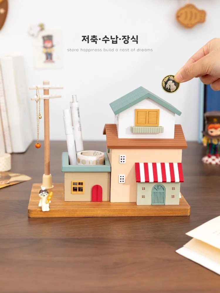 Aying 미니어처 하우스 키 홀더 어린이 방 펜 홀더 실용적인 선물 머니 뱅크..