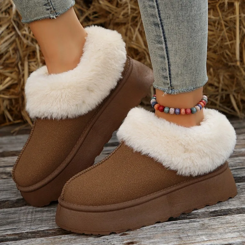 

Shoes Plush Slippers For Adults Low Loafers Cover Toe Winter Footwear Flock Slides Slipers Women Platform Fur Flat 2024 Rome Rub