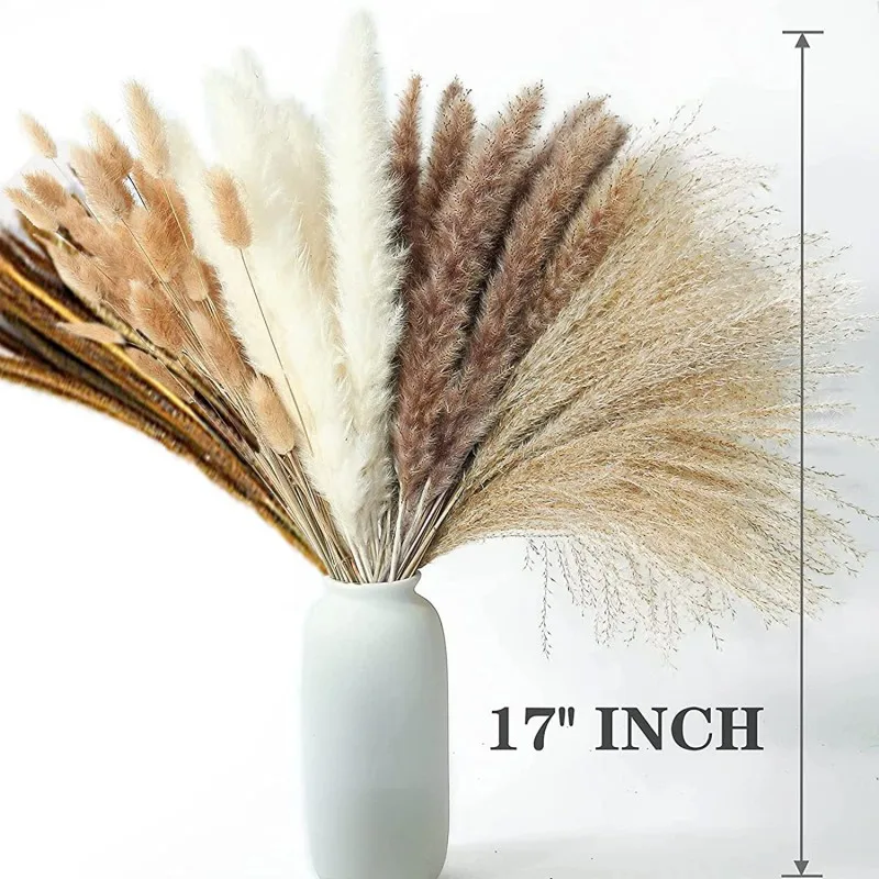 

120 PCS Dried Pampas Grass ,Contains Bunny Tails Dried Flowers,Reed Grass Bouquet for Boho Flowers Home Table Decor wedding