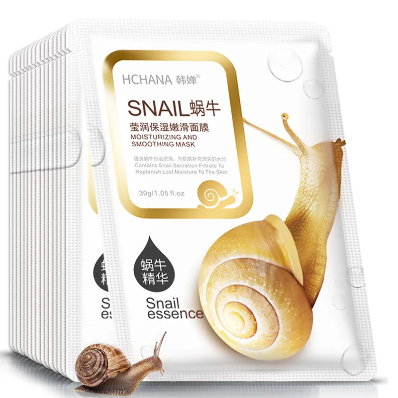 10pcs Snail Moisturizing Face Mask Replenishment Oil Control Anti Acne Tender Sheet Masks Facial Mask Skin Care Korean Cosmetics