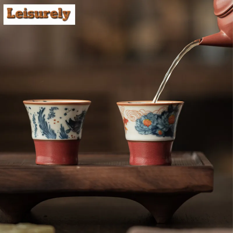 40ml Ru Kiln Crackle Glaze High Teacup Retro Tea Bowl Sample Tea Cup Tea-tasting Smelling Cup Jianzhan Master Cups Tea Items