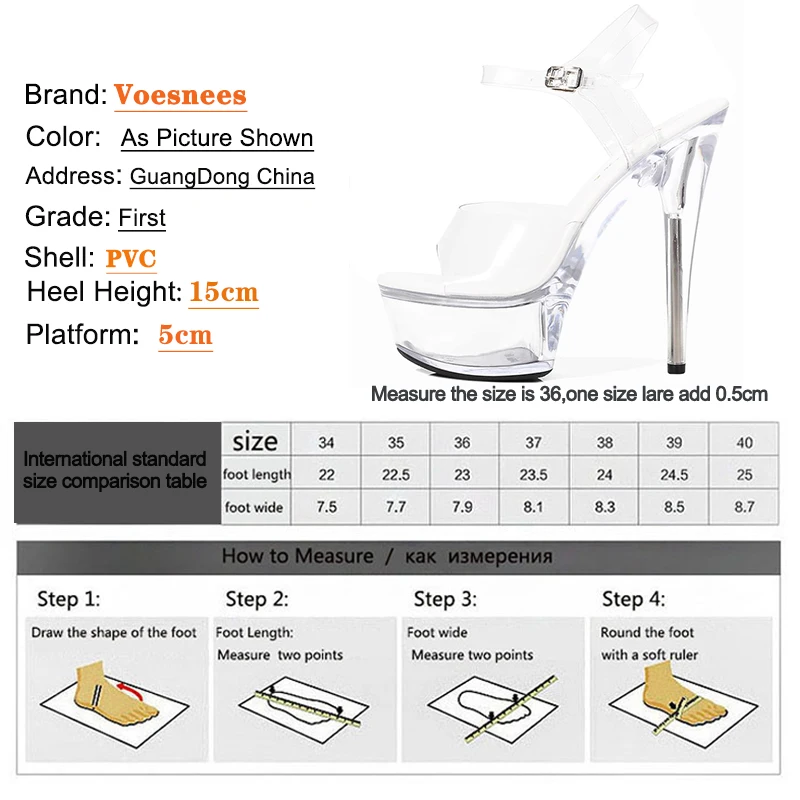 2023 Sexy Super High Heels 15CM Stiletto Girls Shoe for Party Club Stripper Platform Sandals Transparent Crystal Pole Dance 5