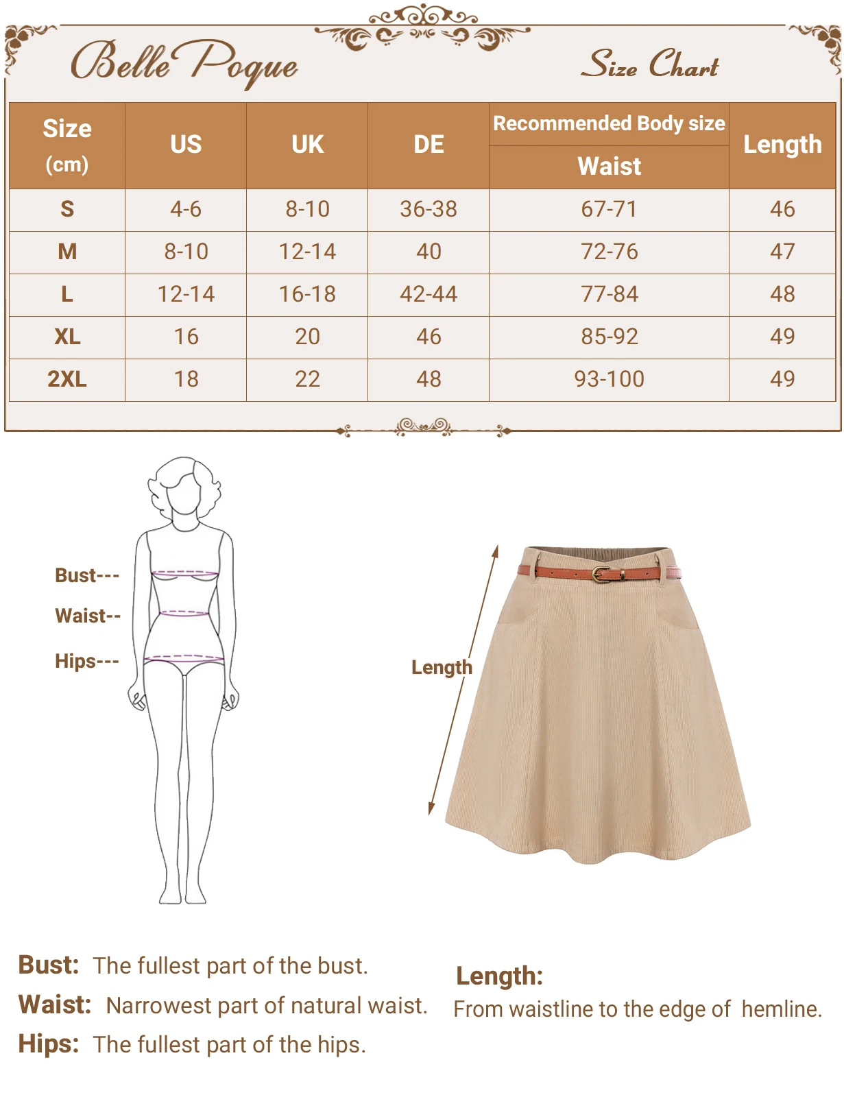 BP Women Vintage Corduroy Skirt With Belt Elastic Waist Mid-Thigh Slim Fit Above Knee A-Line Skirt Casual Fashion Lady Clothes