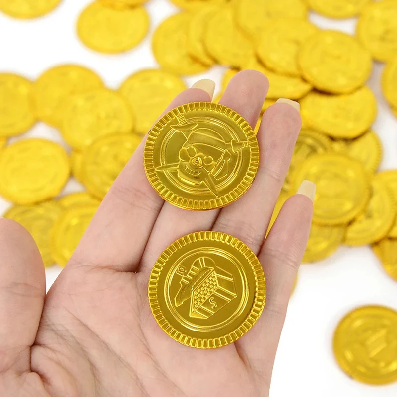 150PCS Plastic Pirate Coins Silver And Gold Bulk Treasure Hunt For Kids Gifts Halloween Cosplay Party Supplies Classroom Prizes 4