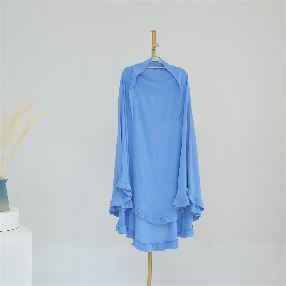 Ruffles Khimar Rughe Crepe Donne Musulmane Foulard Niqab Dubai Turchia Modesto Ramadan Eid Preghiera Sciarpe Lungo Hijab
