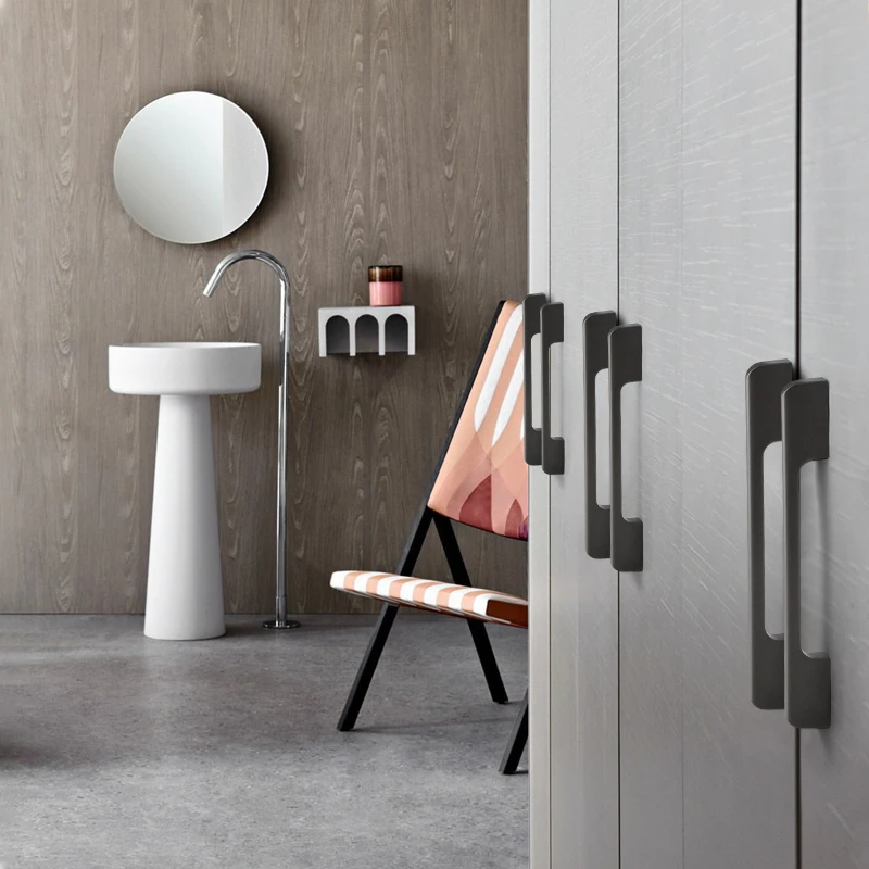 Furniture Handles Aluminum alloy cabinet handle gray wardrobe handle makeup table 96mm/128mm storage room cabinet handle