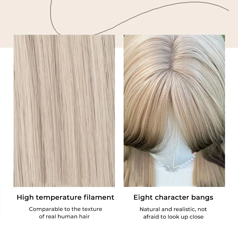 Natural Blonde Synthetic Hair Wigs for Women with Bangs