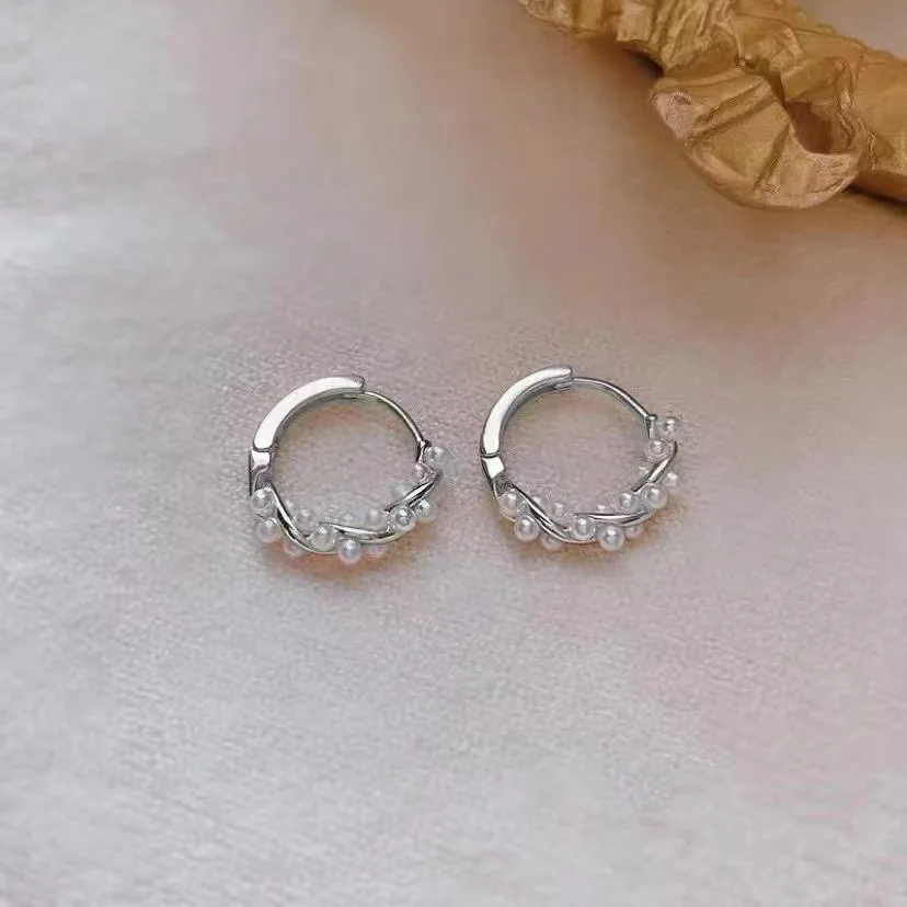 C Shaped Wrapped Pearl Earrings Simple Versatile Style