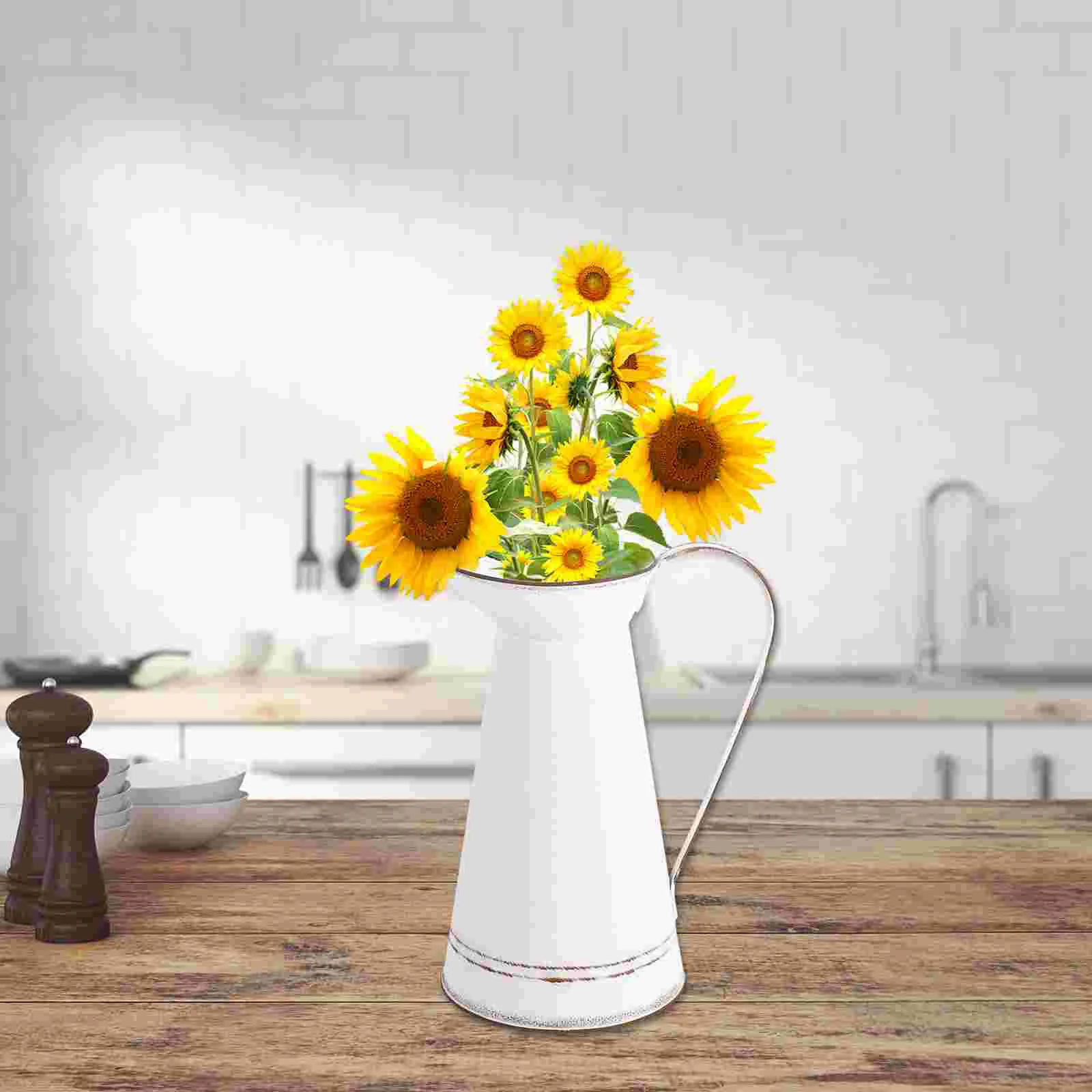

Оцинкованная кувшин для цветов в деревенском стиле, шикарная ваза во французском стиле, винтажный кувшин для молока, металлическая ручка, декоративная Цветочная ваза