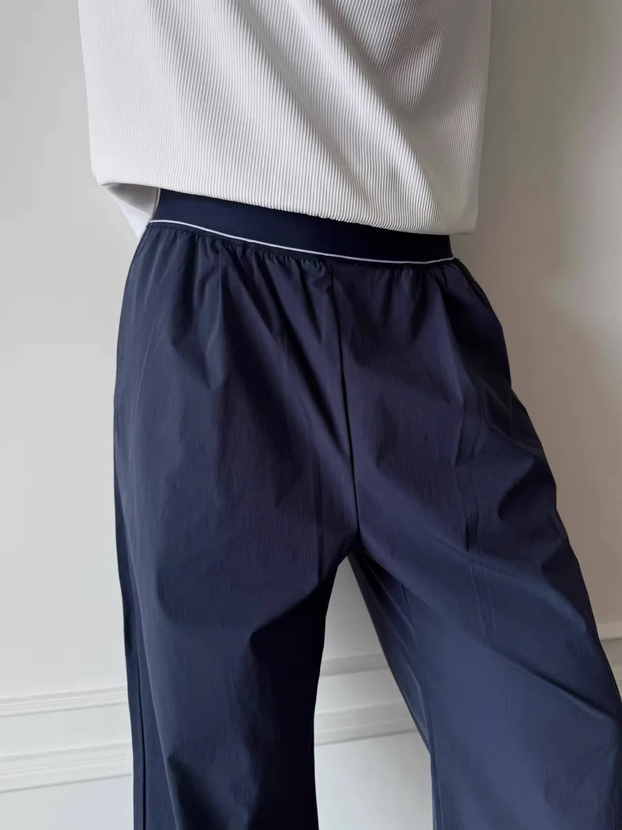 Lightweight Outdoor Casual Pants Deep Blue  Color Men's Cleanfit Waist Design Loose Sports Pants Straight Leg Trousers