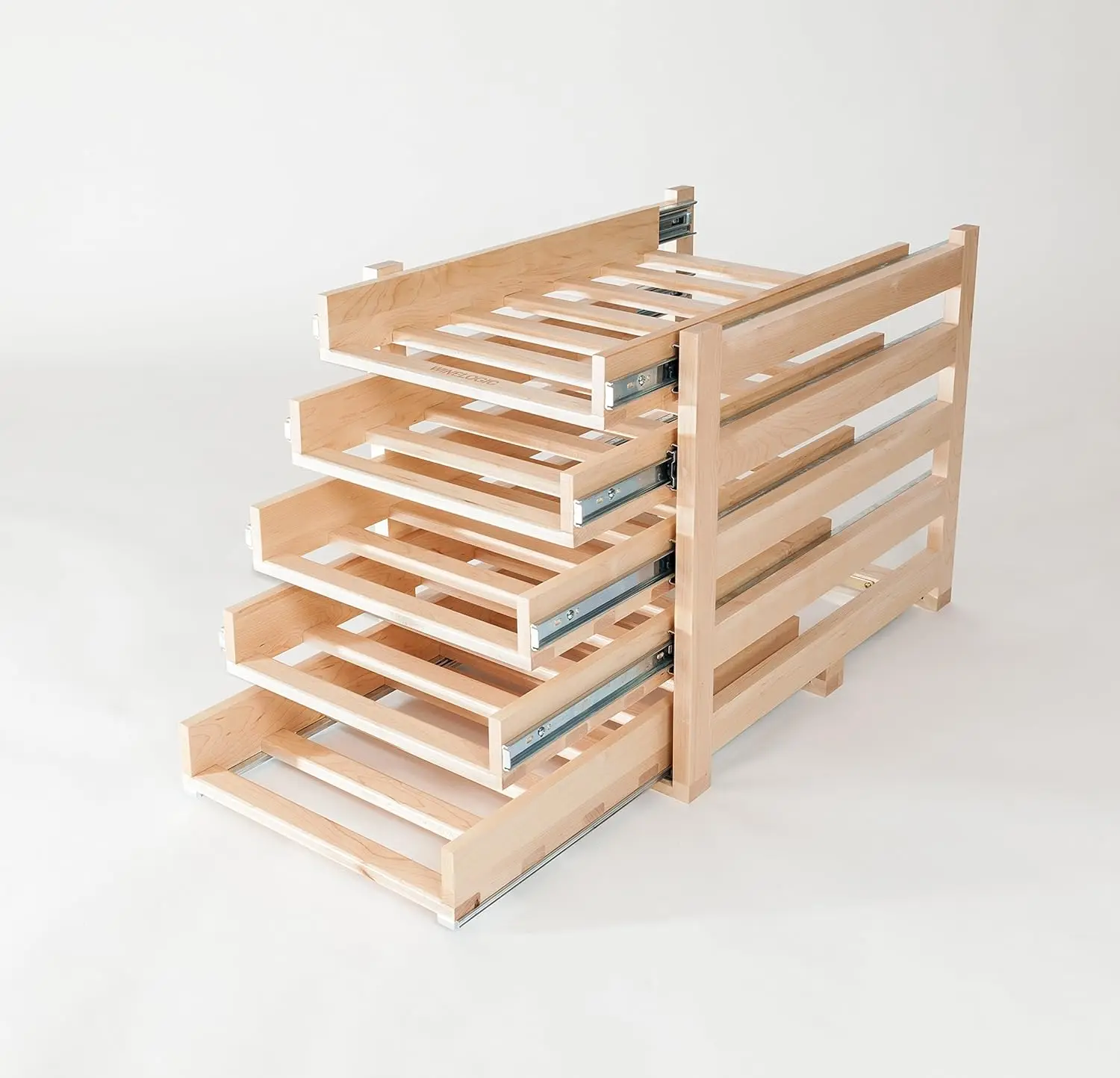 In-Cabinet Sliding Tray Wine Rack 30-Bottle, Solid Maple Wood Unstained with Clear Satin Lacquer Finish Large storage space