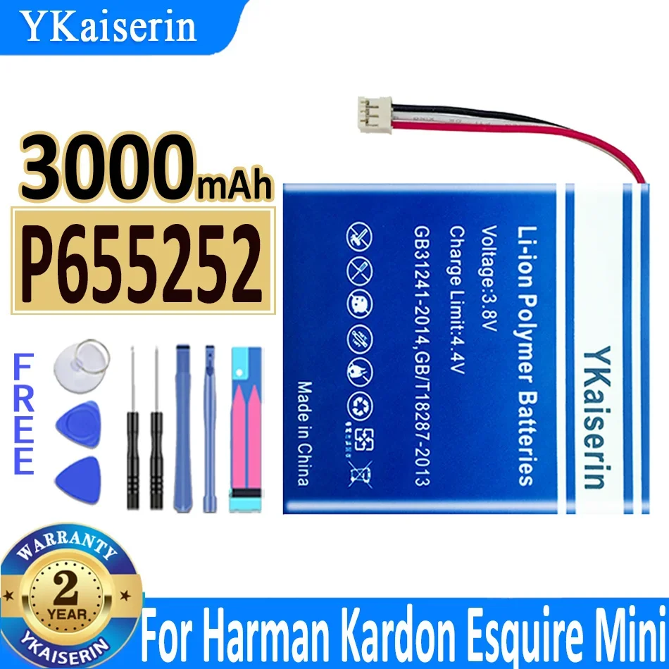 

YKaiserin Battery P655252 3000mAh for Harman Kardon Esquire Mini Speaker Loudspeaker Bateria + Free Tools