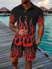 Men's Hawaiian Short Sleeve Shirt And Beach Shorts Set 3D Flame Print Beach Vacation Men Casual Shirt Summer Daily Sports Shorts 5