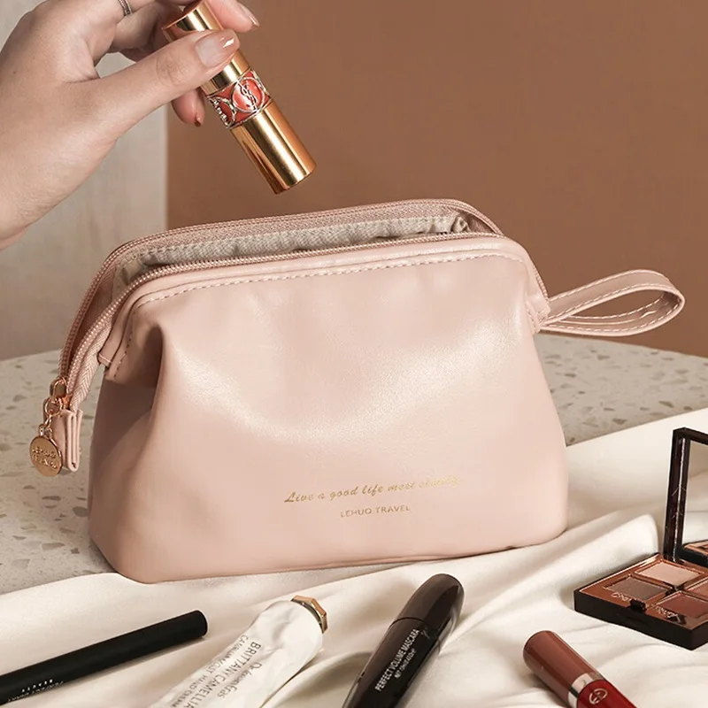 Elegant PU Leather Makeup Pouch, Portable Minimalist Toiletry Bag for Everyday & Travel 4