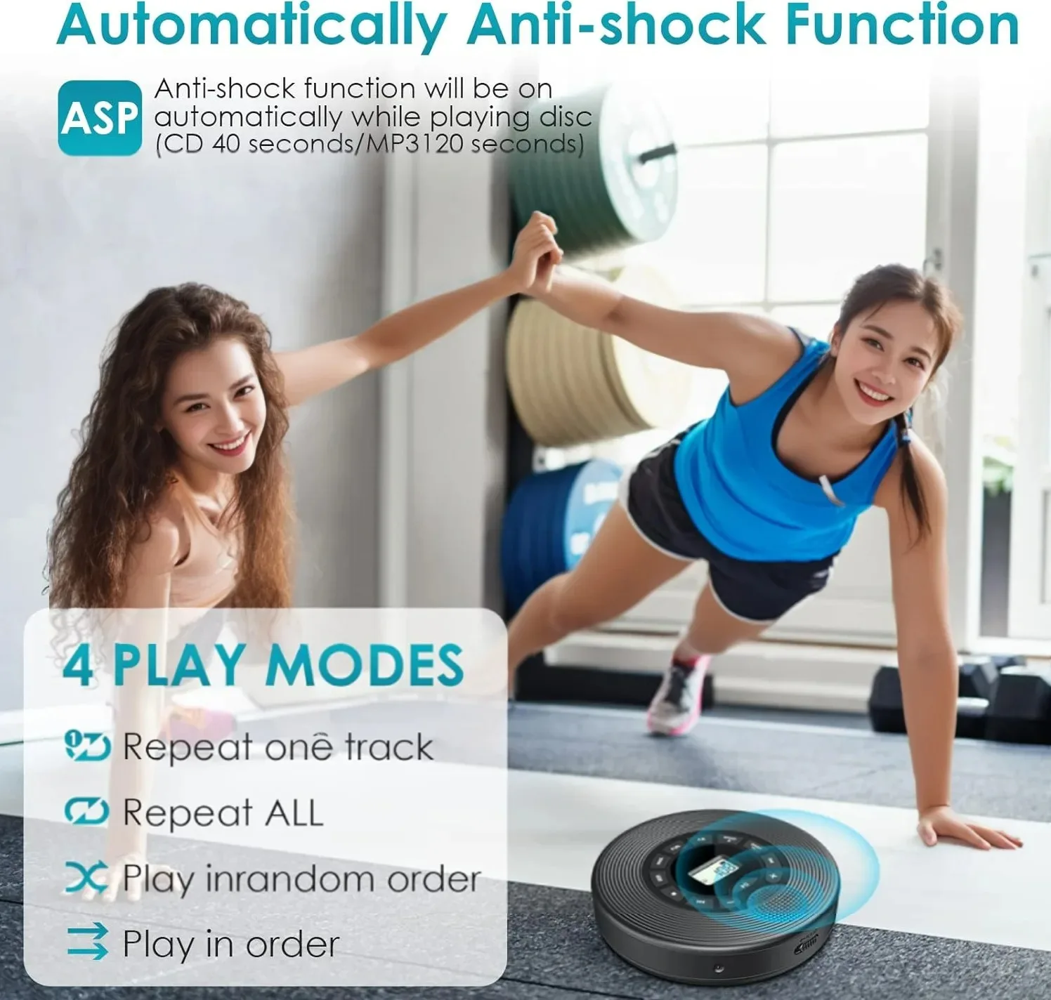 Portable CD Player MP3 Player Anti Skip Protection Dual Stereo Speaker Education Machine Student Play Speed