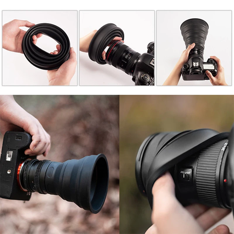 2022 SLR Cameras Lens Hood Folding Silicone Lens Cover 5482MM for Nikon Canon Sony DSLR