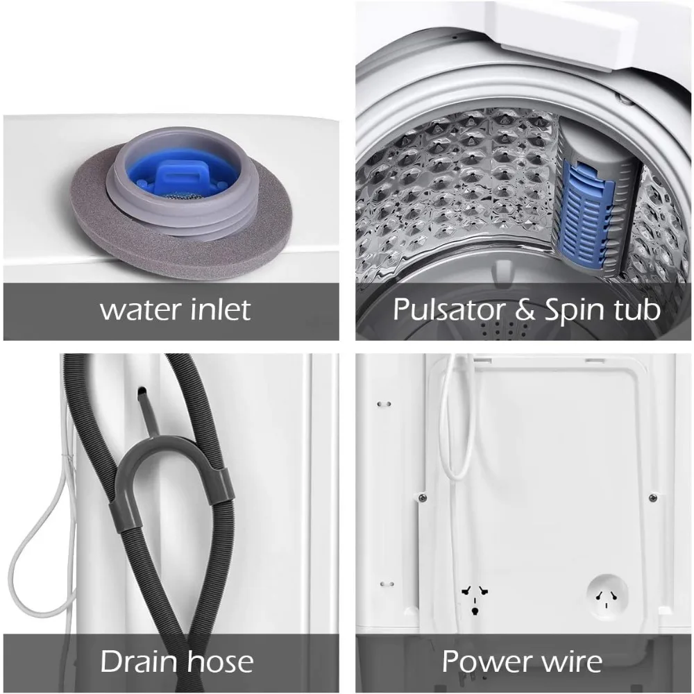 Washing Machine with Built-in Pump Drain 8 LBS Capacity Compact Laundry, Washing Machine 6