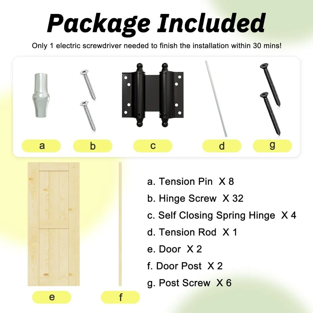 36 x 42 Solid Wood Swinging Half Doors for Interior Use - Automatic Closing, Cafe Style with Metal Hinges and Quiet Operation
