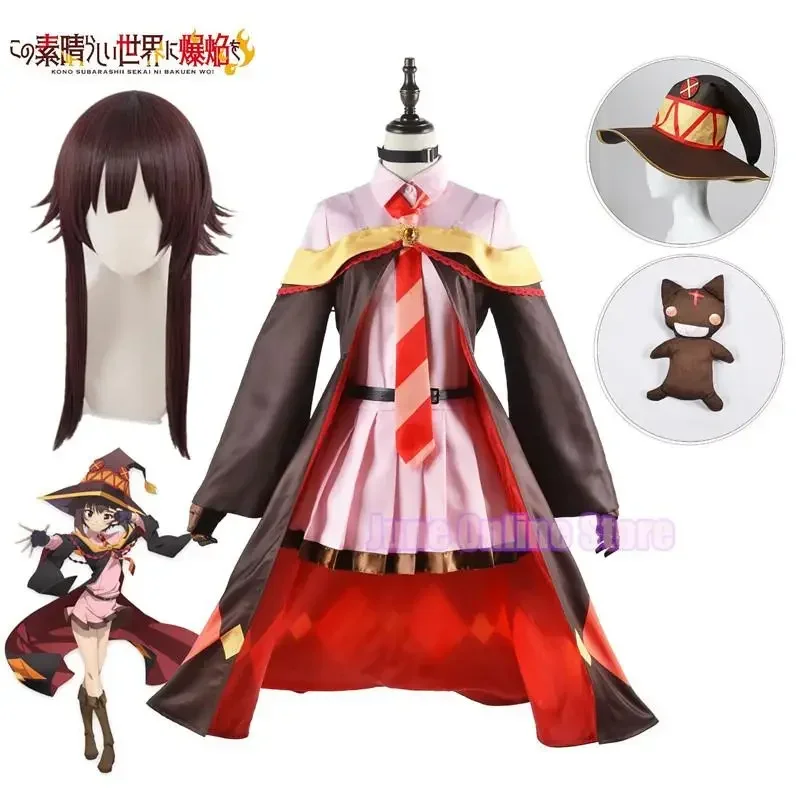 

Косплей парик KonoSuba Megumin на Хэллоуин, накидка, Униформа, полный комплект одежды, благословение Бога