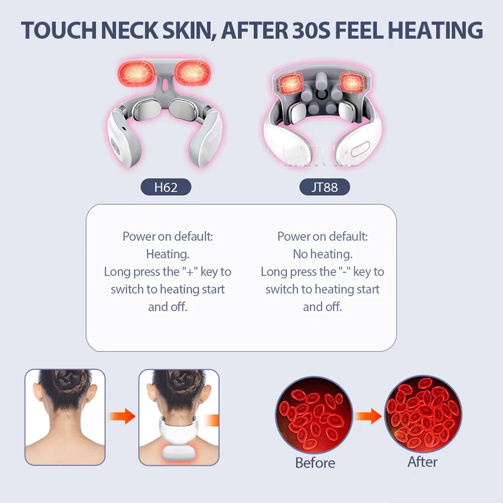 Electric Back Neck Nuscle Massager TENS Pulse Shoulder Neck Vibration Massage Devices Heating Relieve Pain Muscle Care