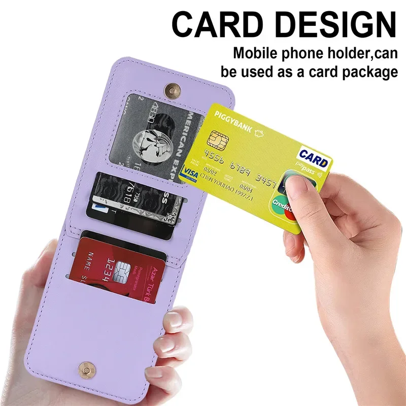 For Funda Samsung Galaxy Z Flip 6 5 4 3 Case Luxury Card Slot Phone Holder Zipper Wallet Crossbody Cover Folding Case Coque_voghion.com