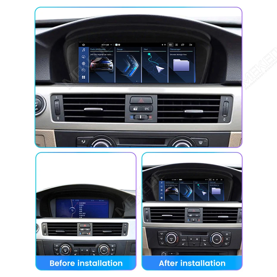 MEKEDE Radio Multimedia para Auto con Pantalla Inteligente de 8.8 Pulgadas, Android 15, 8 Núcleos, 4+64GB, Carplay Inalámbrico para BMW Serie 5 E60 E61 E63 E64, Serie 3 E90 E91 E92 E93, Android Auto Inalámbrico BT, DSP, 4G LTE, WIFI, Reproductor Multimedia para Auto con SWC, Idrive, Mapas de la UE, Pantalla de Navegación GPS, Sistemas Inteligentes. 2