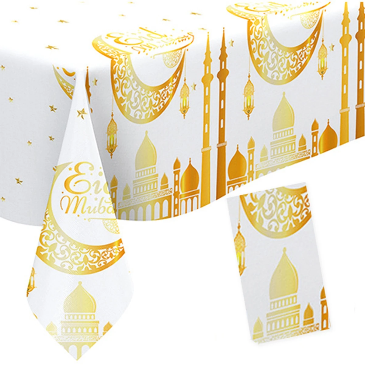 라마단 무바라크 식탁보, 이슬람 테이블 커버, EID 파티 장식, 플라스틱 일회용 달 별 테이블 천, Eid Al-fitr