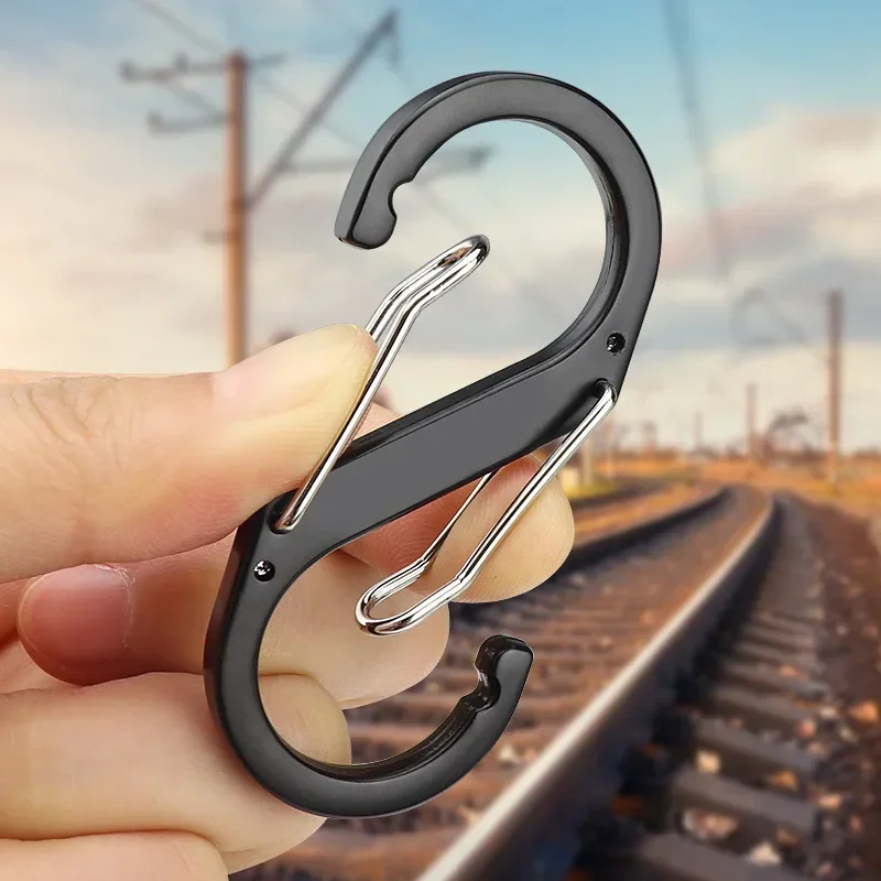 1pcs Stainless Steel S Type Carabiner with Lock Mini Keychain Hook Anti-Theft Outdoor Camping Backpack Buckle Key-Lock Tool 2