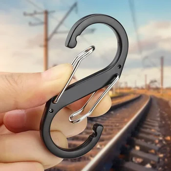 1pcs Stainless Steel S Type Carabiner with Lock Mini Keychain Hook Anti-Theft Outdoor Camping Backpack Buckle Key-Lock Tool 2