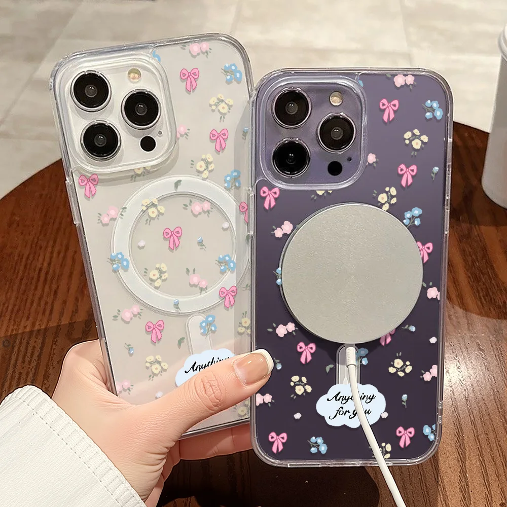 Charming Floral Bow Phone Case with MagSafe Wireless Charging Compatibility