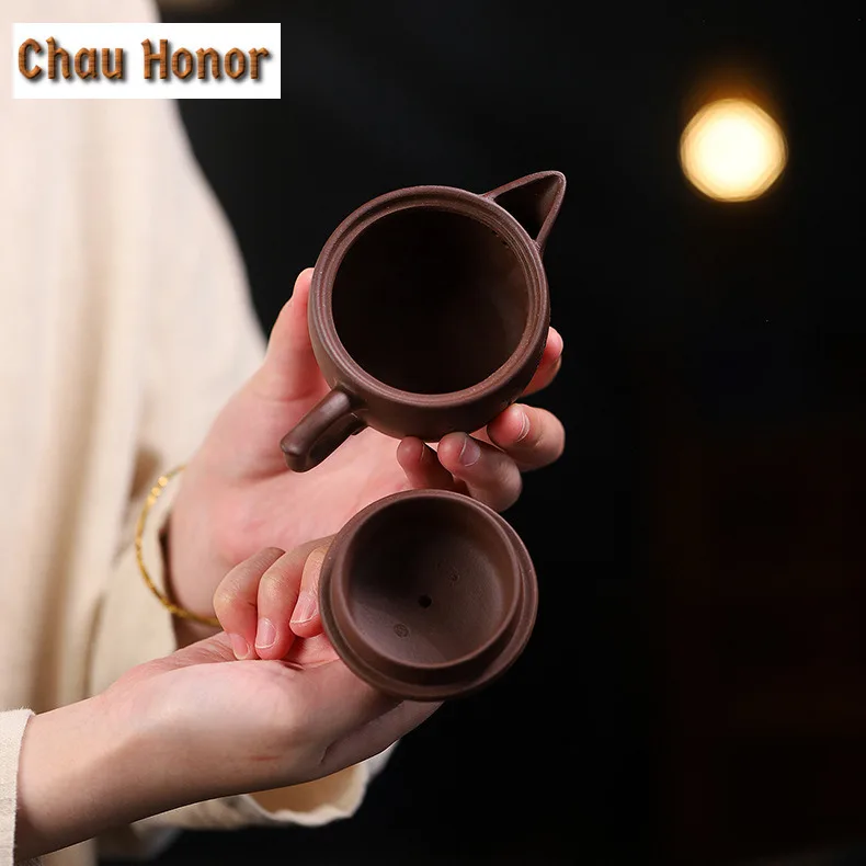 120ml Aesthetic Yixing Purple Clay Teapot Famous Artists Handmade Large Calibre Pot Raw Ore Mud Kettle With Infuser Zisha Teaset