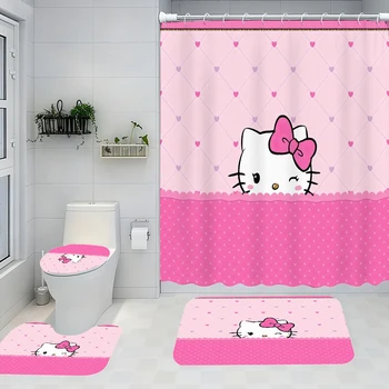 Sanrio Hello Kitty Bathroom Four-Piece Set - Avant-garde Waterproof Shower Curtain, creating a complete bathroom kit 1