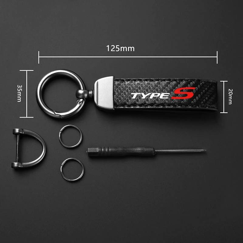Porte-Clés Voiture Fibre De Carbone Pour Honda Type S - Anneau En D Pivotant 360° - 12,5 Cm - Noir
