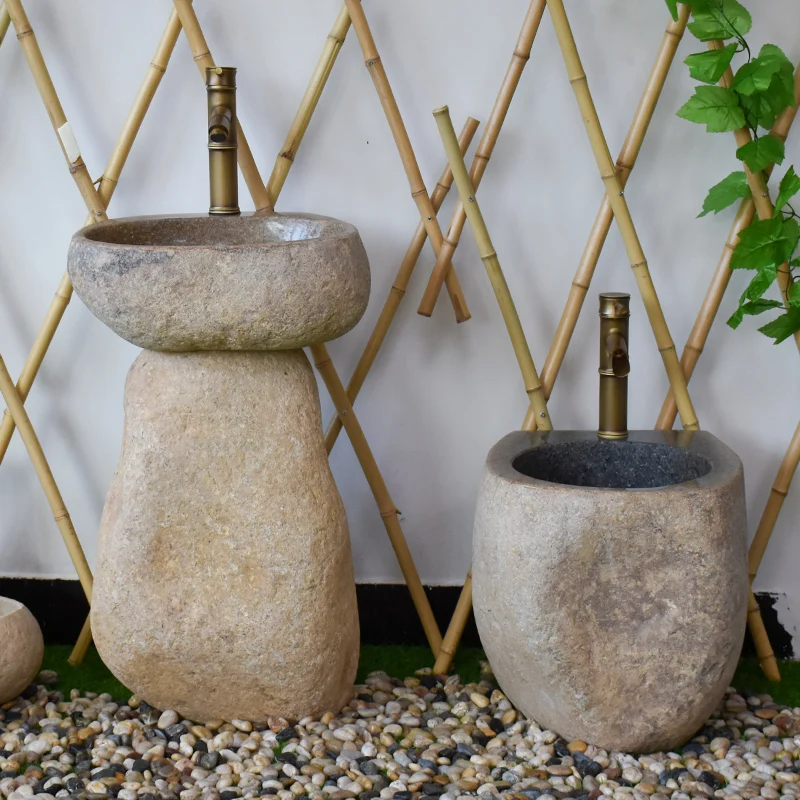 

Outdoor Cobblestone Pedestal Basin Retro Kindergarten Stone Wash Basin Integrated Floor Pool Courtyard Mop Pool