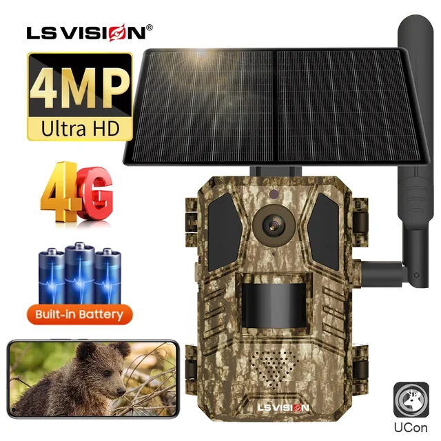 LS VISION Solar Hunting Trail Camera 14MP 4G SIM Card IP66 Waterproof 20M PIR Motion Detection Wildlife Camera IR Night Vision 1