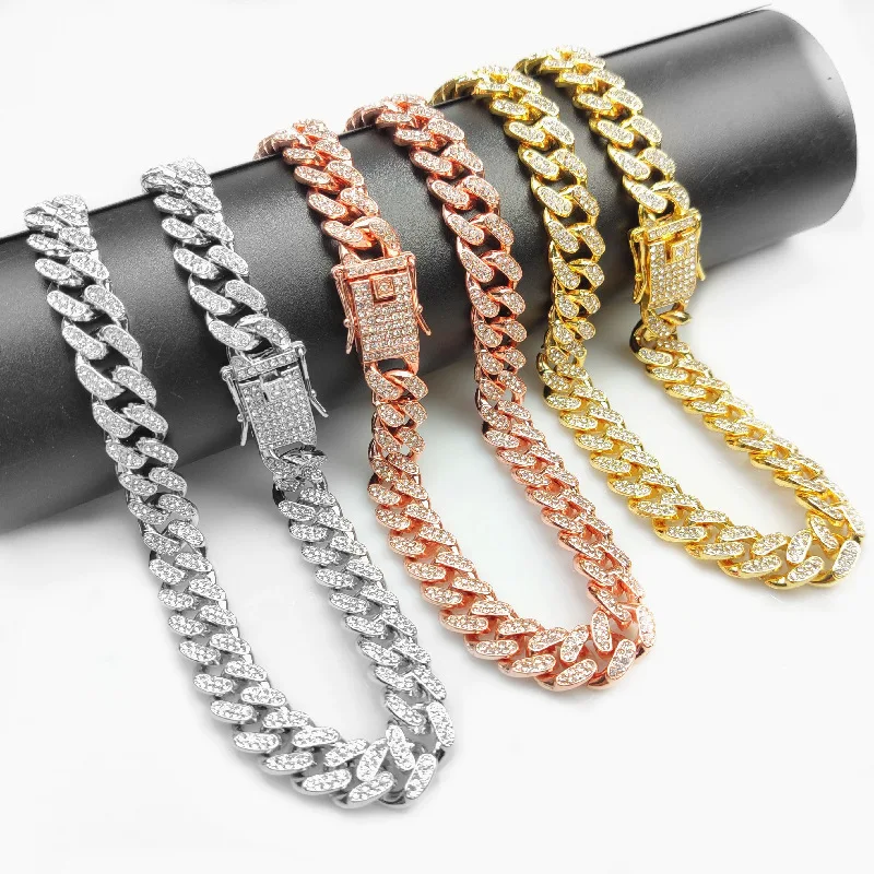 Full Crystal Stone Cuban Chain Hip Hop Bracelet For Men Silver Color Metal Link Chain Rhinestone Luck Closure Mens Bracelet - Image 6