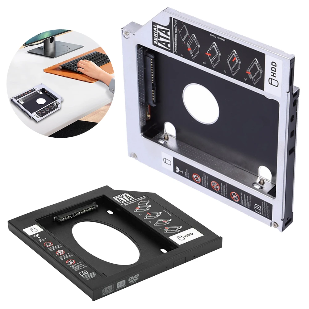 노트북 CD DVD-ROM Optibay용 두 번째 SSD HDD 하드 드라이브 캐디 어댑터 트레이, 알루미늄 플라스틱 SATA 3.0, 9.5mm, 12.7mm