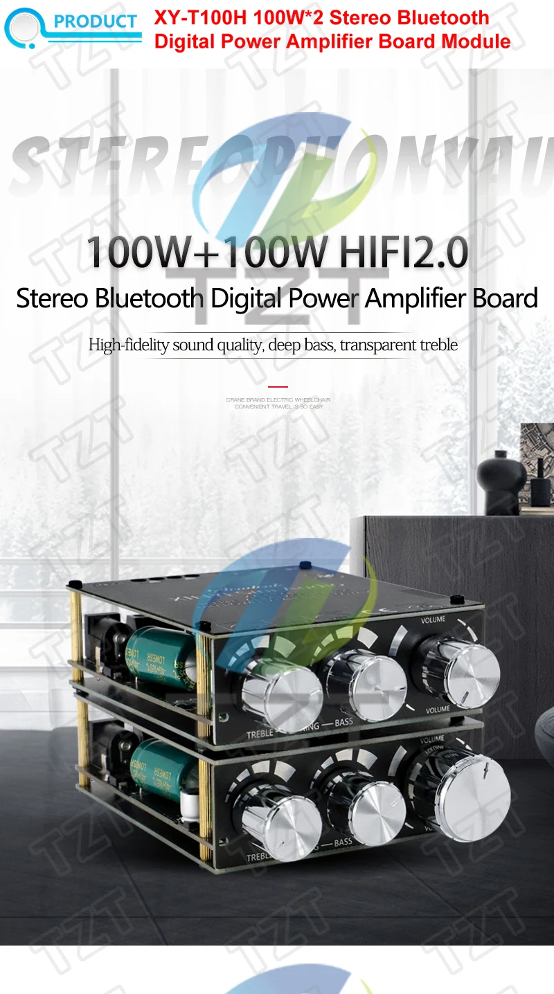 100W + 100W TPA3116D2 Bluetooth 5,0 Power Subwoofer Audio Verstärker Bord Heimkino HIFI Stereo audio verstärker AMP T100H AUX – Detail 1