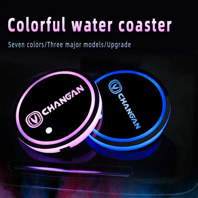 Car Logo Led Atmosphere Light 7 Colorful Cup Luminous Coaster Holder For CHANGAN CS55P CS75P UNI-T UNI-K Auto Accessories |