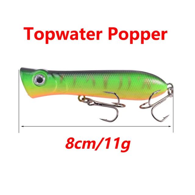 10 Pcs Topwater Fishing Lure Set Mix Colors​ Popper Wobblers