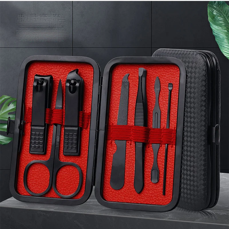 Nail Clipper Set 7pcs Professional Black Nail Clippers Kit Dead Skin Pliers Nails Scissor Tweezer Pedicure Knife Stainless Steel Manicure Tool