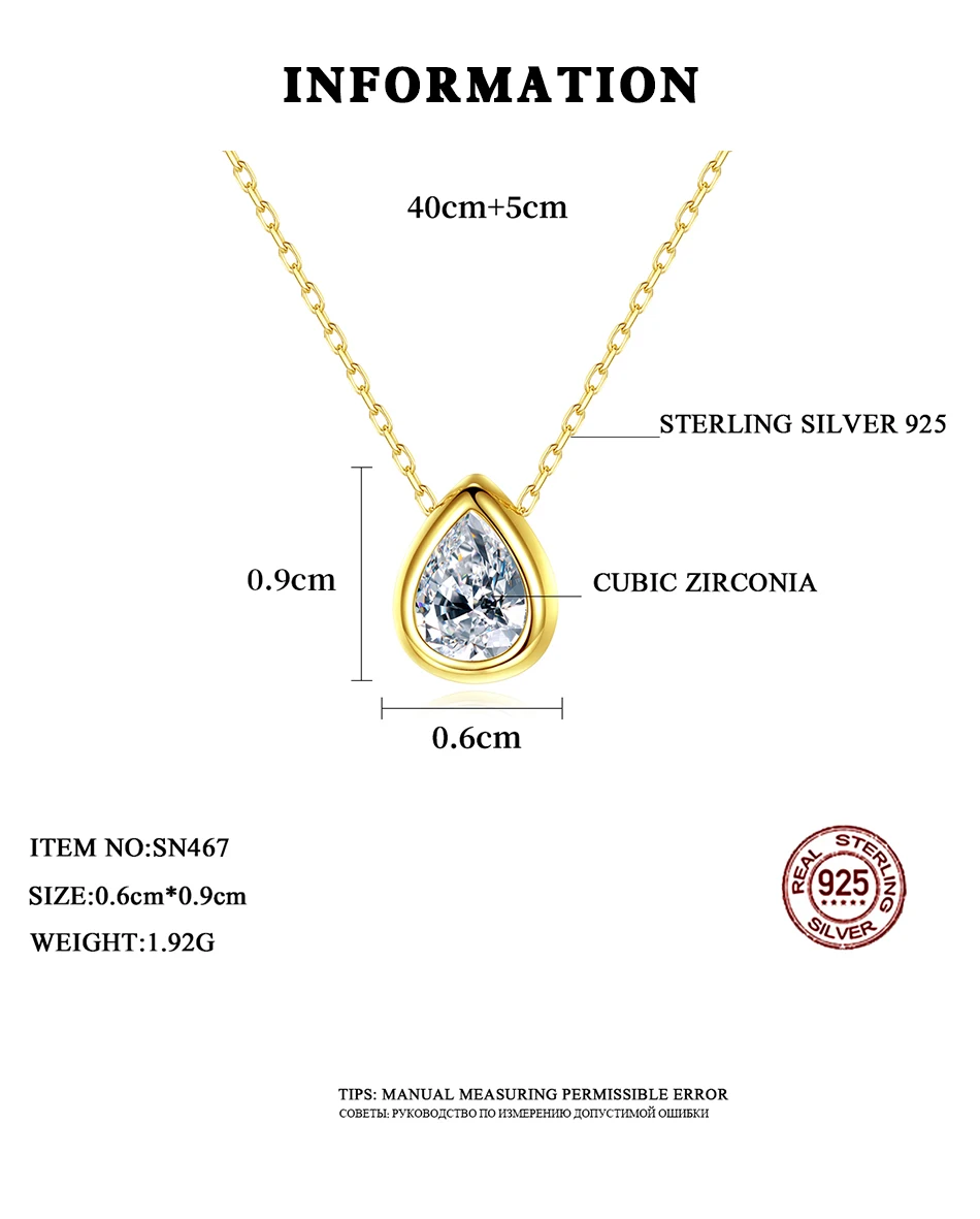 Ciondoli goccia d'acqua in argento sterling Collana a catena con castone con castone elegante da donna con temperamento cubico_voghion.com
