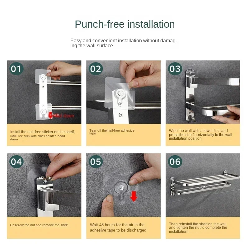Towel Rack 40-50CM 304Stainless Steel Folding Movable Bath Towel Shelf Polished Bathroom Storage Shelf Hook