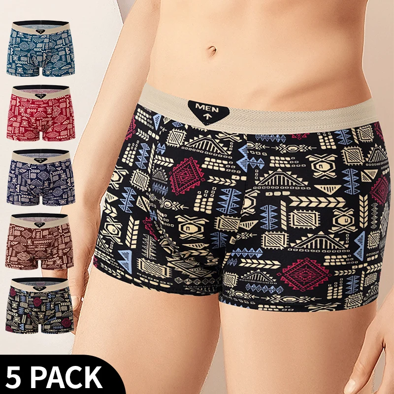 4 5Pcs European and American Size MEN' Printed Boyshort Comfortable Waist...