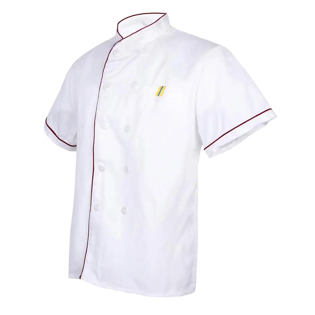 Chef Short Sleeves Uniform Cotton Hotel kitchen Clothing Apron White 5Size