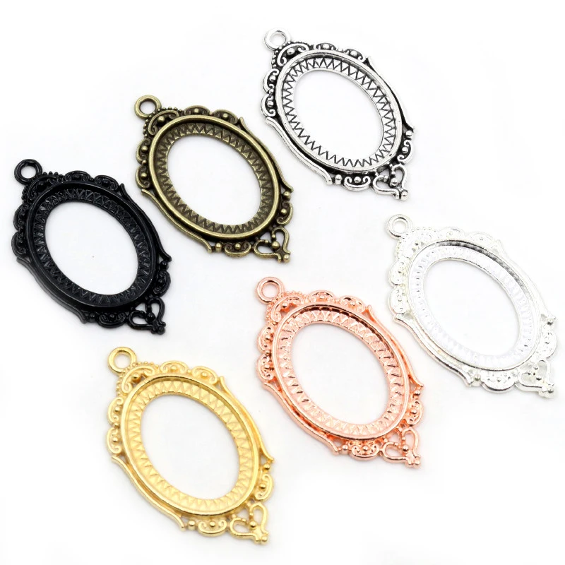 10pcs 18x25mm 내부 크기 7 색 도금 클래식 스타일 카메오 카보 숑 기본 설정 매력 펜던트 목걸이 결과