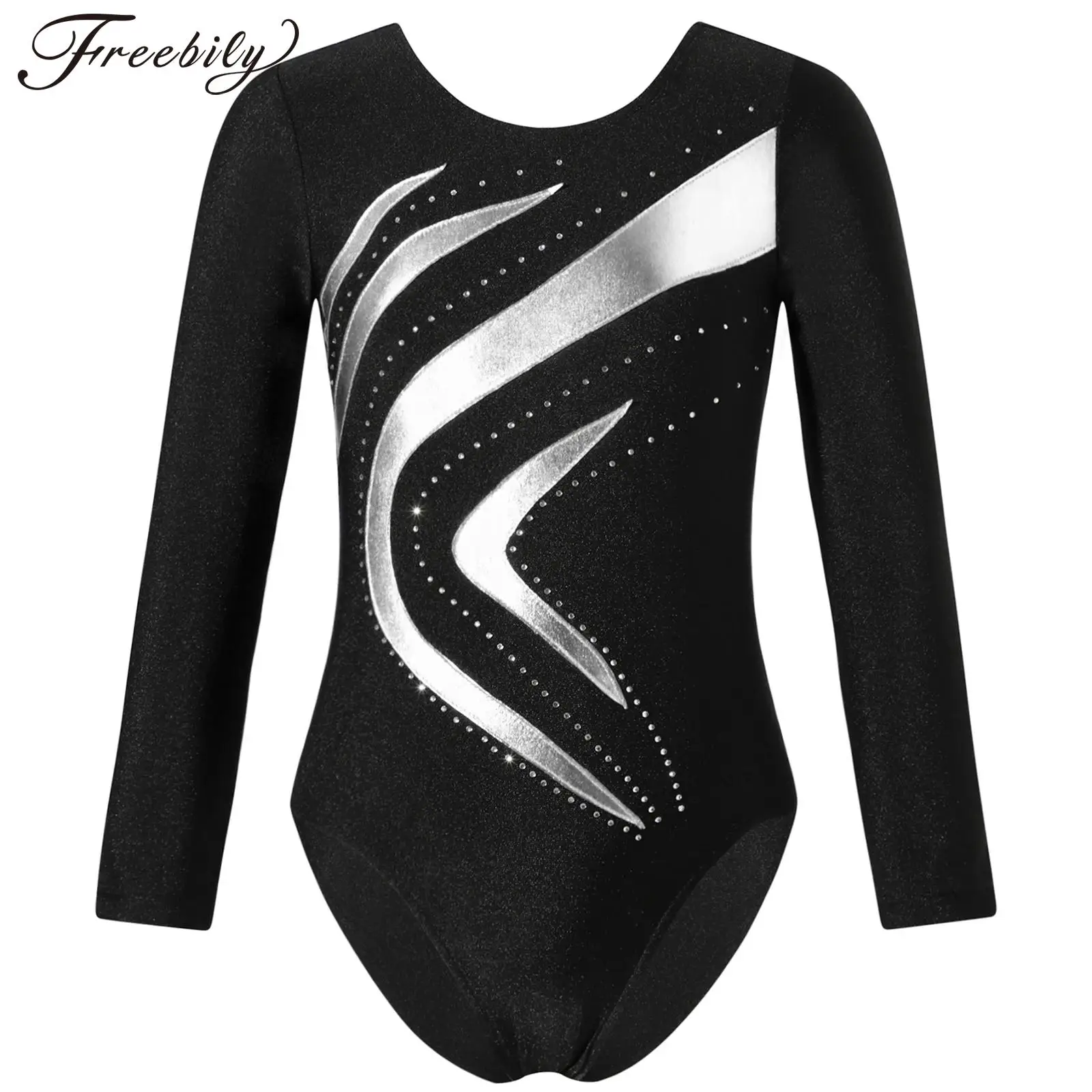 

Kids Girl Ballet Dance Leotard Rhythmic Gymnastics Jumpsuit Long Sleeve Shiny Rhinestone Figure Skating Yoga Bodysuit Dancewear