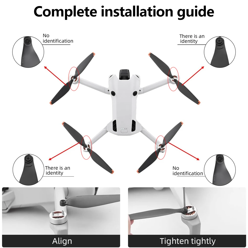 Hélices de rechange pour DJI Mini 4 Pro, démontage rapide, posées sur fond blanc